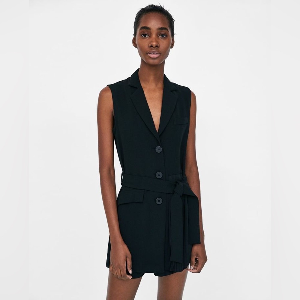 NWOT | Zara | Pleated Tuxedo Romper Dress | Sz S